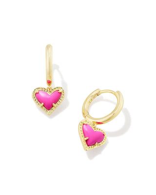 Kendra Scott Jewelry - Earrings Ari Heart Gold Huggie Earrings Neon Pink Magnesite