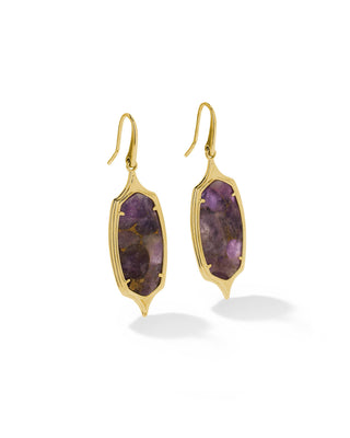 Kendra Scott Jewelry - Earrings Dani Stepped Frame Gold Drop Earrings Bronze Veined Purple Amethyst