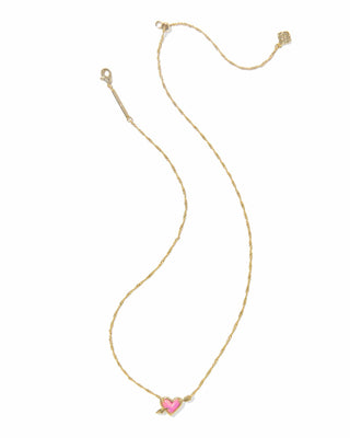Kendra Scott Jewelry - Necklaces Ari Heart Arrow Gold Short Pendant Necklace Pink Opalescent Resin