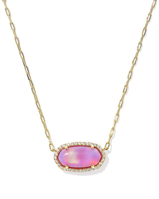 Kendra Scott Jewelry - Necklaces Elisa Pave Frame Gold Short Pendant Necklace Pink Opalescent Resin
