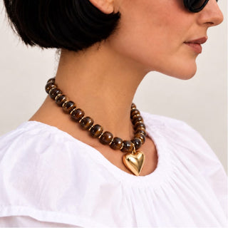 Kenze Penne, Inc. Jewelry - Necklaces Brown Beaded Necklace w/ Gold Heart Charm