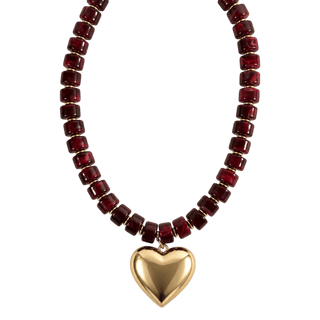 Kenze Penne, Inc. Jewelry - Necklaces Burgundy Beaded Necklace w/ Gold Heart Charm