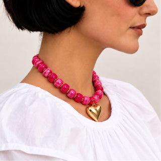 Kenze Penne, Inc. Jewelry - Necklaces Hot Pink Beaded Necklace w/ Gold Heart Charm
