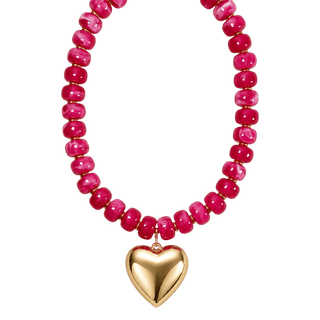 Kenze Penne, Inc. Jewelry - Necklaces Hot Pink Beaded Necklace w/ Gold Heart Charm