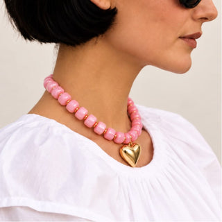 Kenze Penne, Inc. Jewelry - Necklaces Pink Beaded Necklace w/ Gold Heart Charm