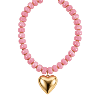 Kenze Penne, Inc. Jewelry - Necklaces Pink Beaded Necklace w/ Gold Heart Charm