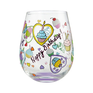Lolita Glasses Home - Drinkware Lolita Stemless Wine Glass Birthday Cupcakes