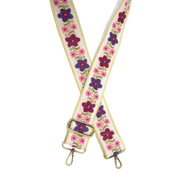 White Folk Floral Embroidered Guitar Strap