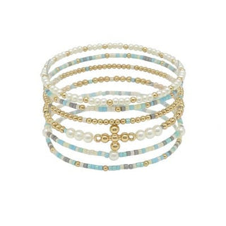Meghan Browne Style Jewelry - Bracelets Gates Turq/Gold/Pearl Stretch Bracelets