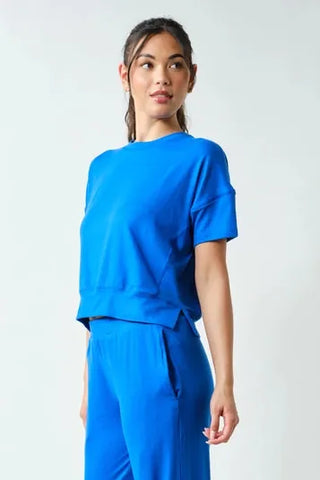 Mono b Loungewear- Sleepwear - Tops Brushed Hacci Dolman Short Sleeve Top Deep Indigo