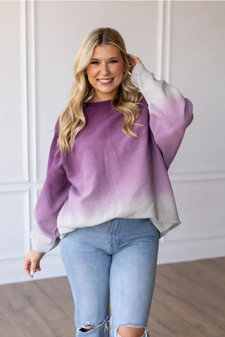 Moon Ryder Tops - Sweatshirt Xsm Ombre Corded Crew Italian Plum/Ice Grey