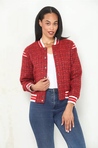 Paparazzi Outerwear - Jackets Sm Tweed Varsity Bomber w/Ribbed Trim