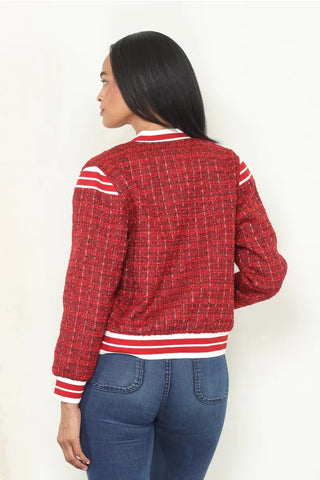 Paparazzi Outerwear - Jackets Tweed Varsity Bomber w/Ribbed Trim