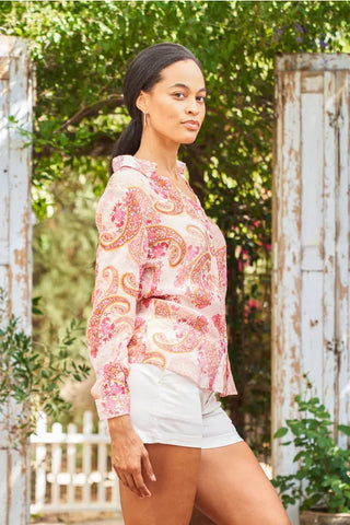 Paparazzi Tops - Blouse Print Voile Long Sleeve Shirt