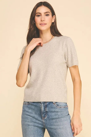 Pinch Tops - Sweaters Sm Ribbed Knit Short Sleeve Sweater Oatmeal