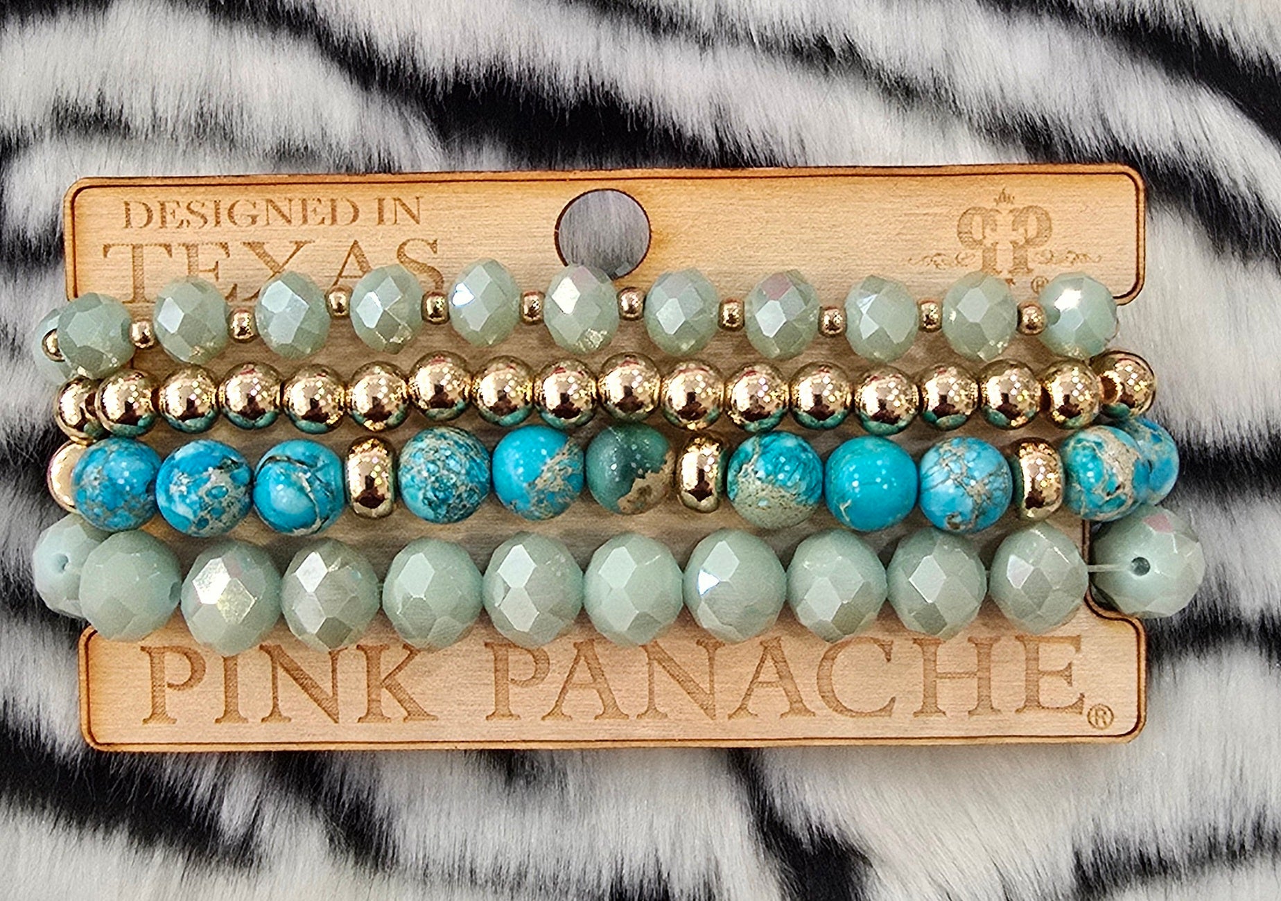 Faceted & Smooth Round Beaded Bracelet Set Turq