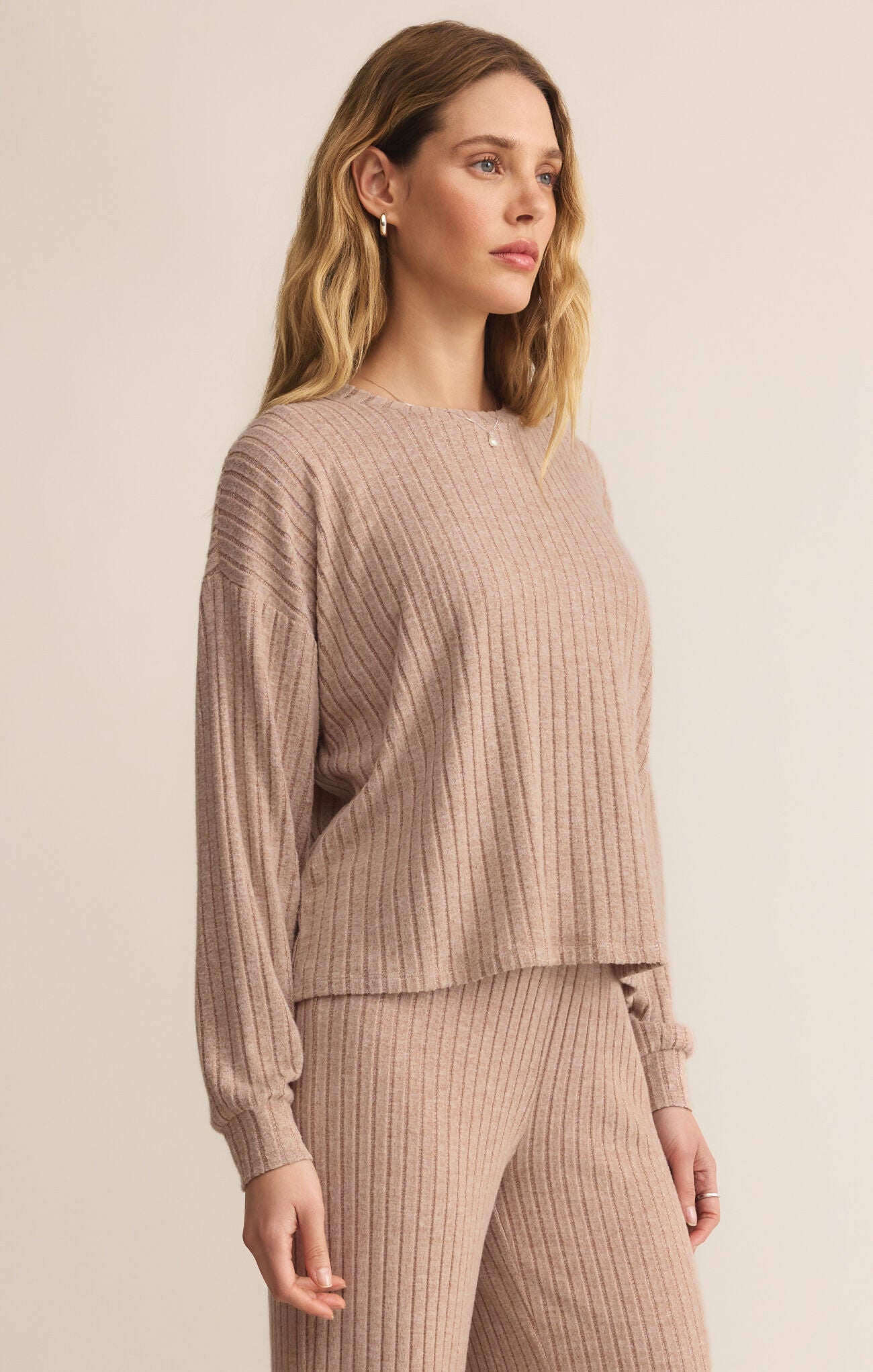 Daydream Rib Long Sleeve Top Iced Coffee