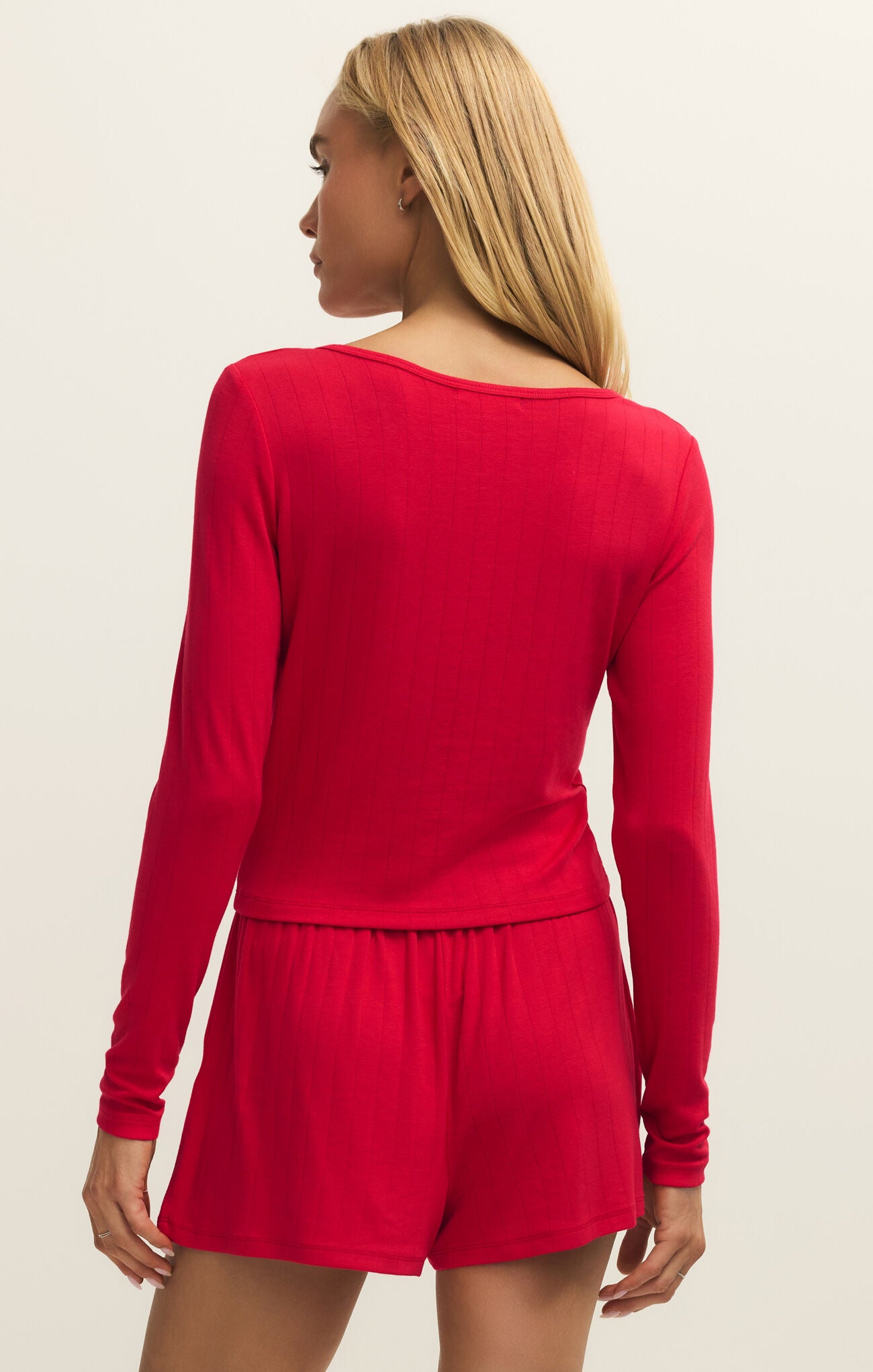 Felt Cute Long Sleeve Rib Top Kiss Me Red