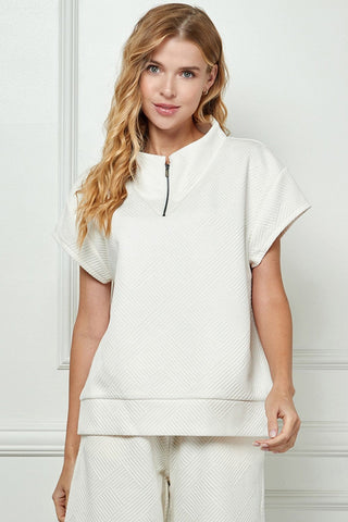 See And Be Seen Tops - Sweatshirt Sm Textured Half Zip Top Cream