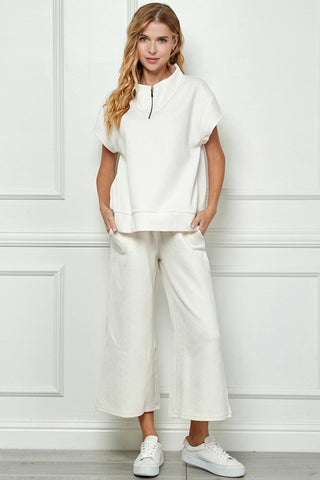 See And Be Seen Tops - Sweatshirt Textured Half Zip Top Cream