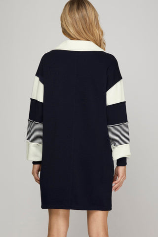 She + Sky Dresses Color Block Long Sleeve Dress w/Pockets