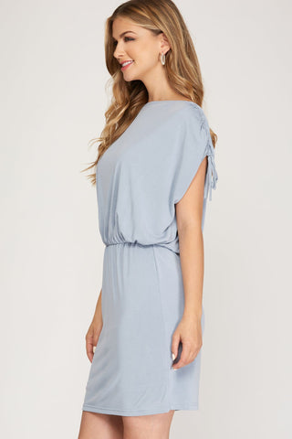 She + Sky Dresses Final Sale Sleeveless Ruched Drawstring Drop Shoulder Knit Dress
