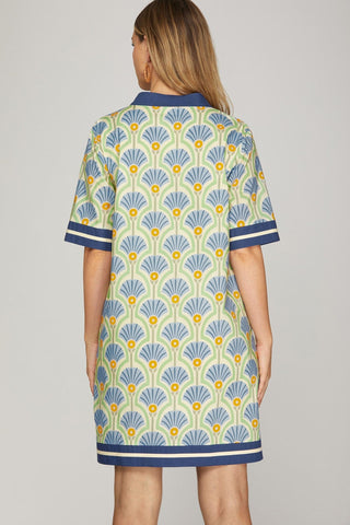 She + Sky Dresses Short sleeve Printed Dress w/Solid Trim