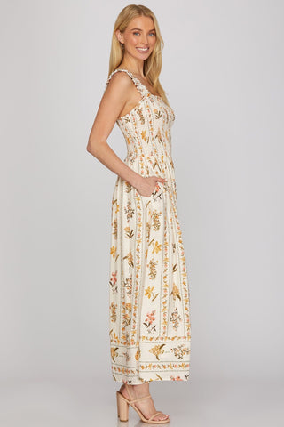She + Sky Dresses Sleeveless Print Smocked Maxi Dress