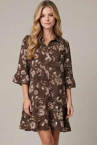 She + Sky Dresses Sm 3/4 Sleeve Button Down Ruffle Hem Dress