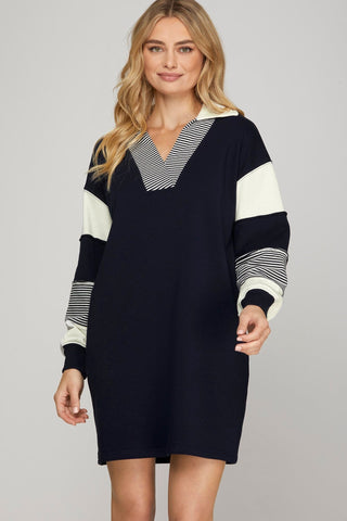 She + Sky Dresses Sm Color Block Long Sleeve Dress w/Pockets