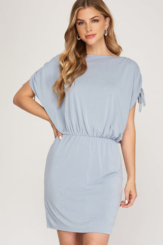 She + Sky Dresses Sm Final Sale Sleeveless Ruched Drawstring Drop Shoulder Knit Dress