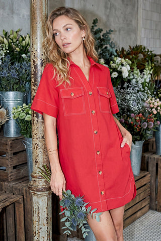 She + Sky Dresses Sm Short Sleeve Button Down Shirt Dress
