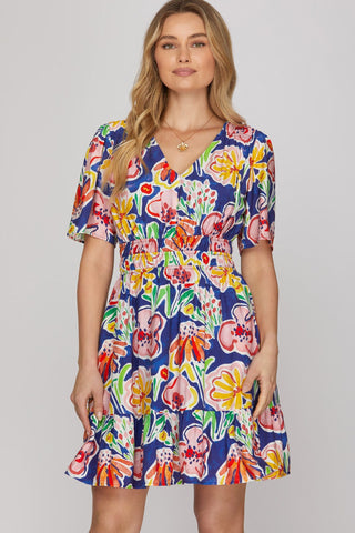 She + Sky Dresses Sm Short Sleeve V-Neck Floral Print Dress