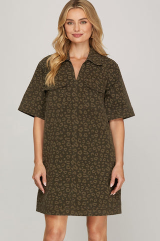 She + Sky Dresses Sm Short Sleeve Woven Washed Animal Print Dress