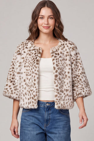 She + Sky Outerwear - Jackets Sm Half Sleeve Faux Fur Crop Jacket Animal Print