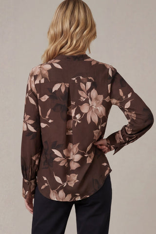She + Sky Tops - Blouse Floral Print Split Neck Long Sleeve Blouse