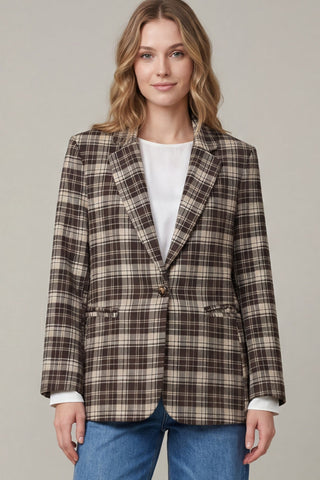 She + Sky Tops - Outerwear - Blazers Sm Long Sleeve Brown Plaid Blazer