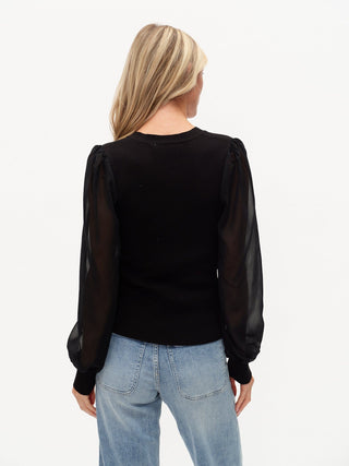 Six Fifty Clothing Tops - Sweaters Celeste Button-Down Sweater w/Sheer Sleeves