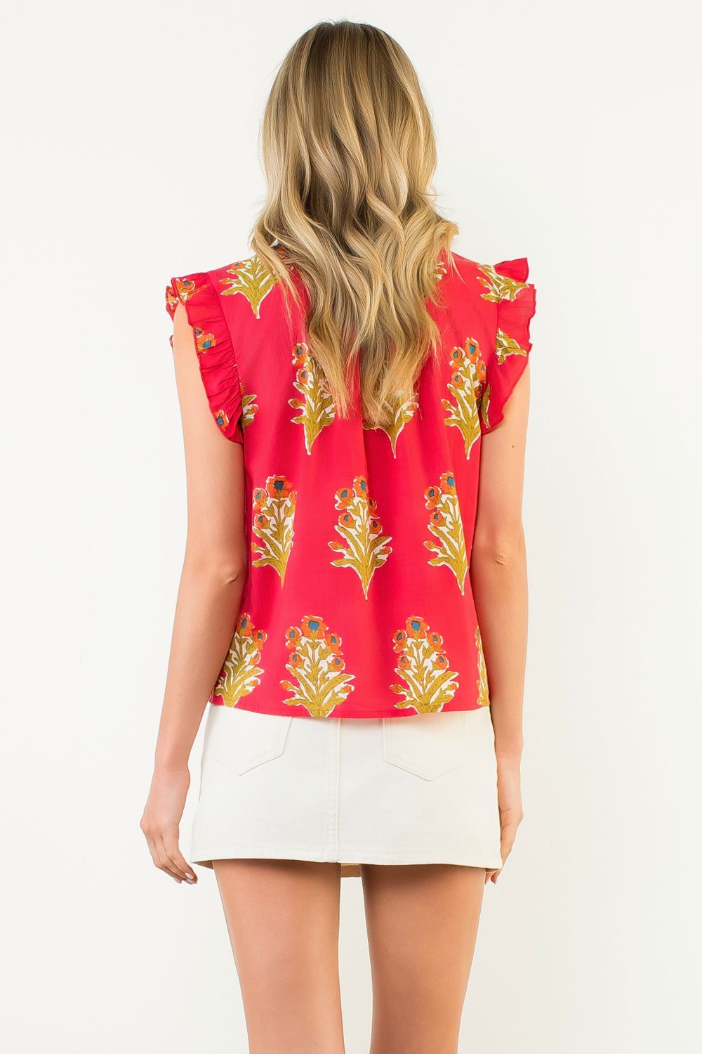 Sale Flutter Sleeve Floral Detail Top