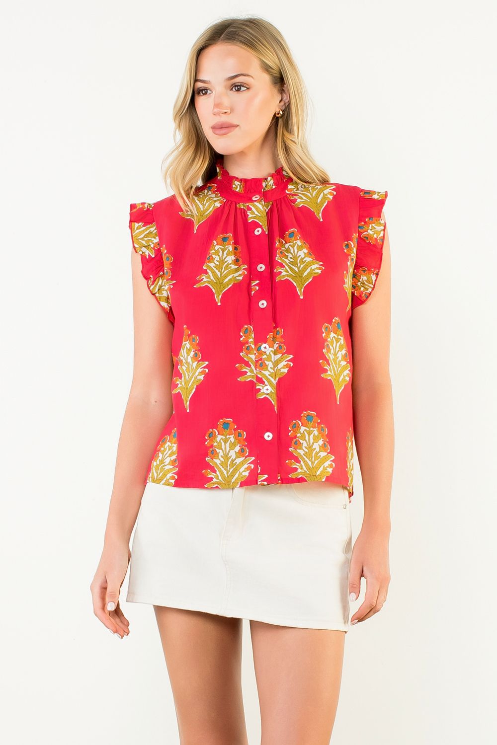 Sale Flutter Sleeve Floral Detail Top