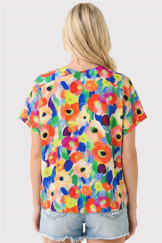 Staccato Tops - Blouse V-Neck Short Sleeve Floral Print Top
