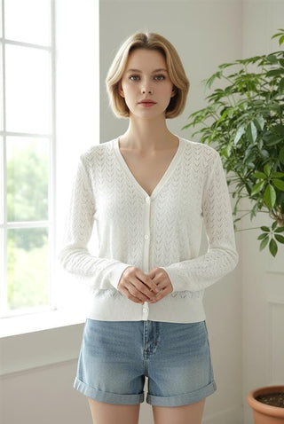 Staccato Tops - Outerwear - Cardigans Long Sleeve Pointelle Detailed V-Neck Cardigan