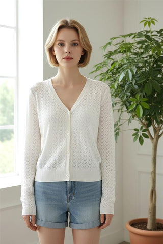 Staccato Tops - Outerwear - Cardigans Sm Long Sleeve Pointelle Detailed V-Neck Cardigan