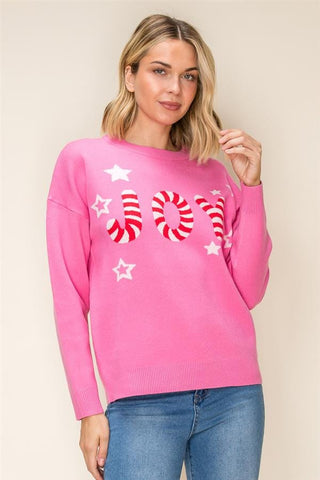 Staccato Tops - Sweaters Lg Joy Candy Cane Long Sleeve Sweater