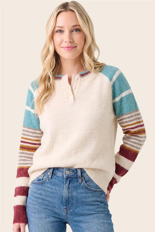 Staccato Tops - Sweaters Sm Raglan Multi Color Sleeve Sweater