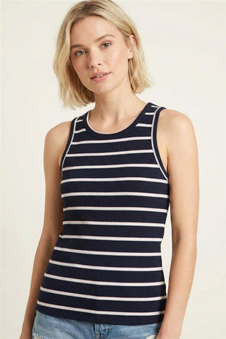 Staccato Tops - Tank Top Striped Ribbed Tank Top Navy