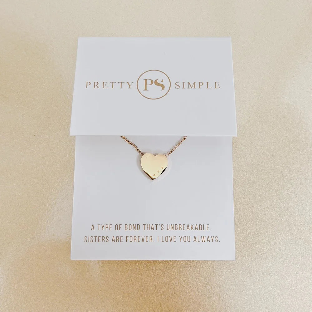 Sweet Heart Gift Necklace Sister Gold or Silver