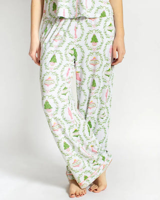 The Royal Standard Loungewear- Sleepwear - Bottoms Xsm Nutcracker Trellis Sleep Pant White/Pink/Green