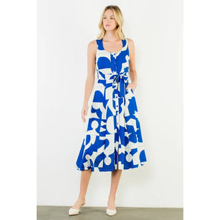 THML Dresses Geometric Tank Midi Dress w/Tie Waist