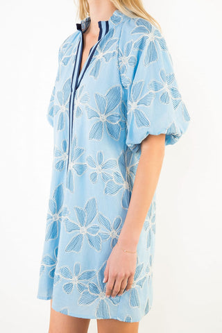 THML Dresses Puff Sleeve Embroidered Dress w/Ruffle Collar
